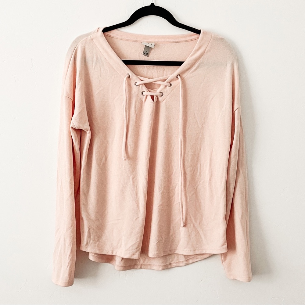Peach Lace Up Top